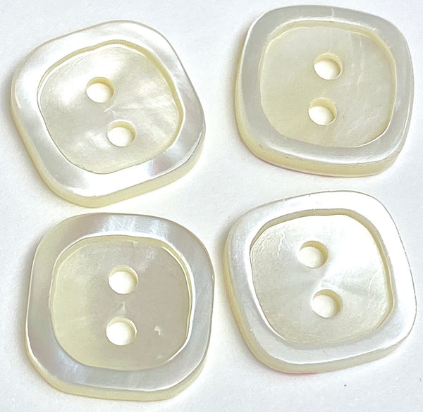 SALE, Square Off-White Shell 9/16-5/8", 2-Hole, Raised Rim. Pack of 4 buttons.  # SK-687