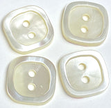 SALE, Square Off-White Shell 9/16-5/8", 2-Hole, Raised Rim. Pack of 4 buttons.  # SK-687