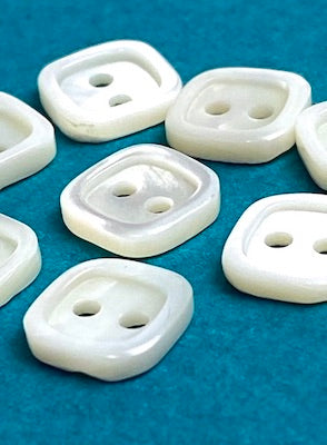SALE, Square Itty Bitties 5/16" White MOP Shell 8mm Real Pearl Button. Pack of FOUR  #SK-690