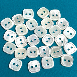 Last Ones, Tiny White 3/8" Square MOP Button, Natural Shell Iridescent 10mm, PACK OF 26 #SK-689