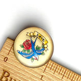 Running Low, Blue Bird / Red Rose / Love. Clear Shine Domed Shank Back Button 1"  # SK-A26