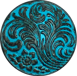 Re-Stocked, Ancient Flower Blue Copper Metal Button 7/8". #SWC-85