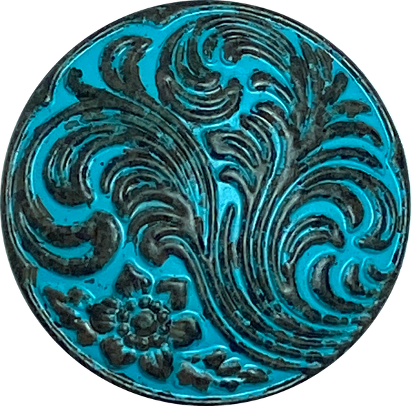Re-Stocked, Ancient Flower Blue Copper Metal Button 7/8". #SWC-85