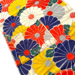 Bright Chrysanthemums, 2 Pieces Vintage Meisen Kimono Silk from Japan, One Piece Patched,  #ZP-49