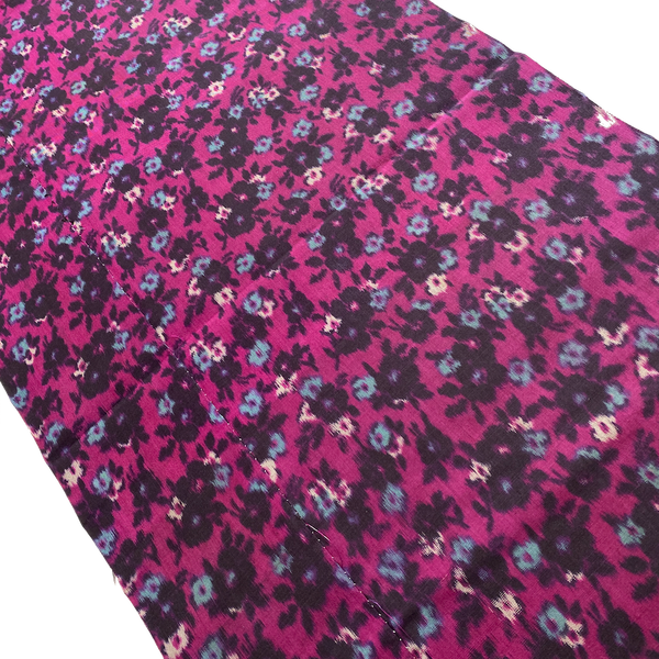 Magenta/Blue/Black Tiny Floral "Print" Ikat, Still Basted Pieced Piece of Arai-hari, Meisen Kimono Silk from Japan 14" x 118"  #ZP-50"