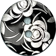 Re-Stocked, Black / White Roses Laser-Etched Button, 15mm 2-Hole  5/8" Pack of FOUR  #SK-1174