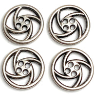 Re-Stocked, Whirligig Silver 5/8" Button 4 Hole Small Size 15mm Open Spiral PACK OF FOUR, #SK-1131