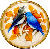 Blue Birds 1-1/2" Artisan Crystal Button, Gold Bezel, by Susan Clarke