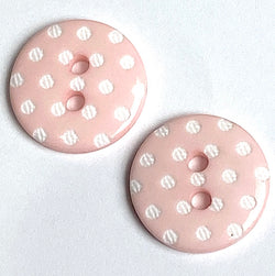 Light Pink with White Dots Round Plastic Button, 9/16"