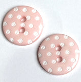 Light Pink with White Dots Round Plastic Button, 9/16"