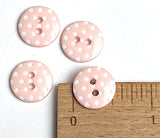 Light Pink with White Dots Round Plastic Button, 9/16"