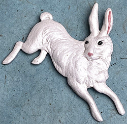 Running Low, White Rabbit Large 2" Metal Enamel Bunny PIN by Susan Clarke #SC-31