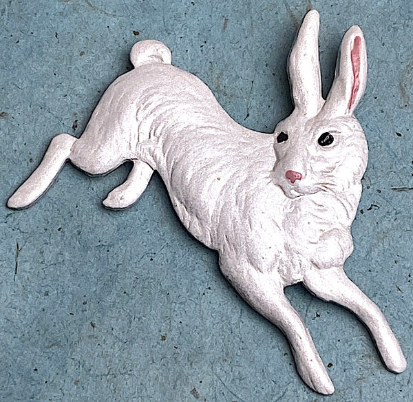 Running Low, White Rabbit Large 2" Metal Enamel Bunny PIN by Susan Clarke #SC-31