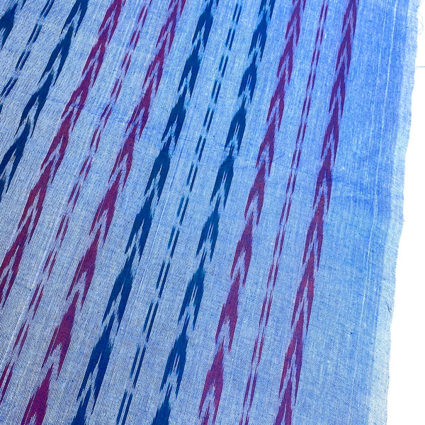 Magenta/Turquoise on Blue Feather Stripe Ikat, Lightweight Cotton Handloom from India, By the Yard  #TK-20