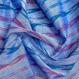Magenta/Turquoise on Blue Feather Stripe Ikat, Lightweight Cotton Handloom from India, By the Yard  #TK-20