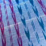 Magenta/Turquoise on Blue Feather Stripe Ikat, Lightweight Cotton Handloom from India, By the Yard  #TK-20
