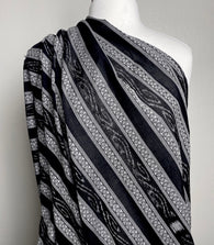 Black/White Fancy Stripe Jacquard- Ikat, Mid-Lightweight Cotton  from India, By the Yard  #TK-21
