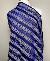 Blueberry/White Fancy Stripe Jacquard-Ikat, Mid-Lightweight Cotton  from India, By the Yard  #TK-23