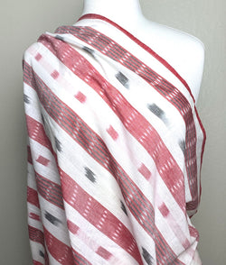 Muted Blended Bricks and Grays With White, Ikat Stripes Lightweight Cotton Handloom from India, By the Yard  #TK-24