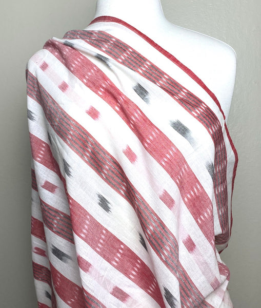 Muted Blended Bricks and Grays With White, Ikat Stripes Lightweight Cotton Handloom from India, By the Yard  #TK-24