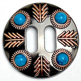 Slotted Concho, Copper/Turquoise Feather 1.5"  #SWH-147