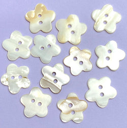 White Flower Shell Buttons, 3/4", Quirky-Cute, Pack of 12 for $5.50 #LP-47