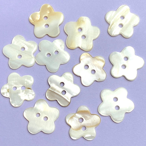 Last Pack, White Flower Shell Buttons, 3/4", Quirky-Cute, Pack of 12 for $5.50 #LP-47