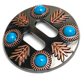 Slotted Concho, Copper/Turquoise Feather 1.5"  #SWH-147