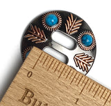 SALE, Four Feathers Four Stones Brown Slotted Concho with 'Turquoise' 1.5"  #SWH-147