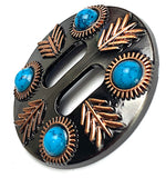 SALE, Four Feathers Four Stones Brown Slotted Concho with 'Turquoise' 1.5"  #SWH-147