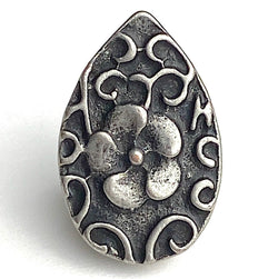 Re-Stocked, Silver Flower Drop w. Swirls Metal Button 3/4" Shank Back  #SWC-62