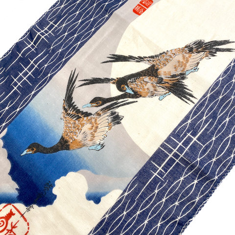 Re-Stocked, Moon and Goose Cotton Tenugui Towel from Japan, 100% Cotton 12" x 34"  #RK-06