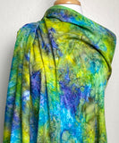 2.5-yard PIECE Pre-Washed/Dried, Hana, Tropical Turquoise/Lime Artisan Tie Dye Rayon Challis from India, #HB-273