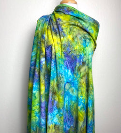 1.5-yard Pre-Washed/Dried PIECE Hana, Tropical Turquoise/Lime Artisan Tie Dye Rayon Challis from India, #HB-273