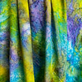 2.5-yard PIECE Pre-Washed/Dried, Hana, Tropical Turquoise/Lime Artisan Tie Dye Rayon Challis from India, #HB-273