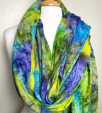 2.5-yard PIECE Pre-Washed/Dried, Hana, Tropical Turquoise/Lime Artisan Tie Dye Rayon Challis from India, #HB-273
