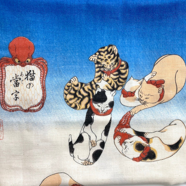 Cats and Octopi Cotton Tenugui Towel from Japan, 100% Cotton 12" x 34"  #RK-07