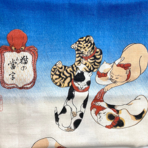 Cats and Octopi Cotton Tenugui Towel from Japan, 100% Cotton 12" x 34"  #RK-07