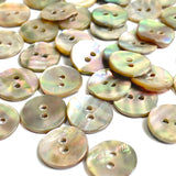 Golden Beige Rainbow Natural Abalone, 3/8" Round 2-hole, 10mm, Pack of 20 Buttons for $5.50  #LP-49-20