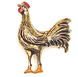 Chicken, Tiny Shiny Gold Metal Button 1/2" by Susan Clarke, USA.  #145