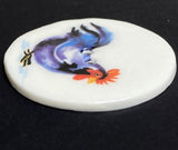Running Low, Blue-Black Rooster Chicken Large Porcelain Button 1-1/2"