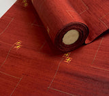 Dark, Vivid Orange-Red Textured Ikat Vintage Kimono Silk from Japan By the Yard #404