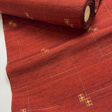 14" x 54" PIECE Dark Vivid Orange-Red Textured Ikat Vintage Kimono Silk from Japan  #404-Rem