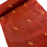 14" x 54" PIECE Dark Vivid Orange-Red Textured Ikat Vintage Kimono Silk from Japan  #404-Rem