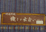 Indigo Slubby Rainbow, Vintage Kimono Silk Stripe from Japan By the Yard #107
