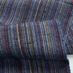 Indigo Slubby Rainbow, Vintage Kimono Silk Stripe from Japan By the Yard #107