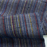 Indigo Slubby Rainbow, Vintage Kimono Silk Stripe from Japan By the Yard #107