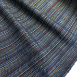 Indigo Slubby Rainbow, Vintage Kimono Silk Stripe from Japan By the Yard #107