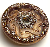 Re-Stocked, Brown/Gold Handpainted Czech Glass Button by Susan Clarke 1-1/8" #SC1519-O