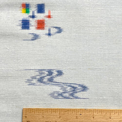 REMNANT, Ice-Blue-White with Ikat Birds Vintage Kimono Silk from Japan 14" x 38" Piece #109